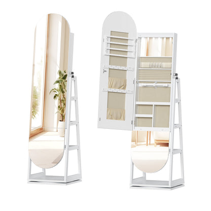 HOOBRO 360° Swivel Jewelry Armoire with Full Length Mirror and Back Shelves