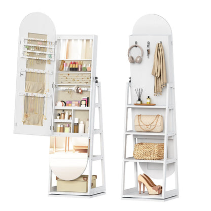 HOOBRO 360° Swivel Jewelry Armoire with Full Length Mirror and Back Shelves