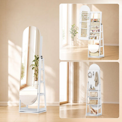 HOOBRO 360° Swivel Jewelry Armoire with Full Length Mirror and Back Shelves