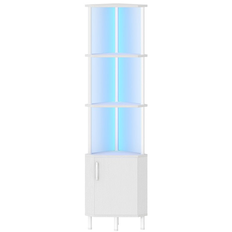 HOOBRO Corner Shelf with LED Light, Corner Cabinet with Storage and Doors, 5-Tier Industrial Narrow Bookshelf Display Rack, 59” Tall Standing Shelf, for Living Room, Kitchen