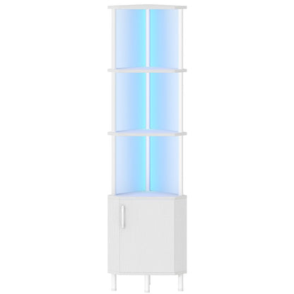 HOOBRO Corner Shelf with LED Light, Corner Cabinet with Storage and Doors, 5-Tier Industrial Narrow Bookshelf Display Rack, 59” Tall Standing Shelf, for Living Room, Kitchen