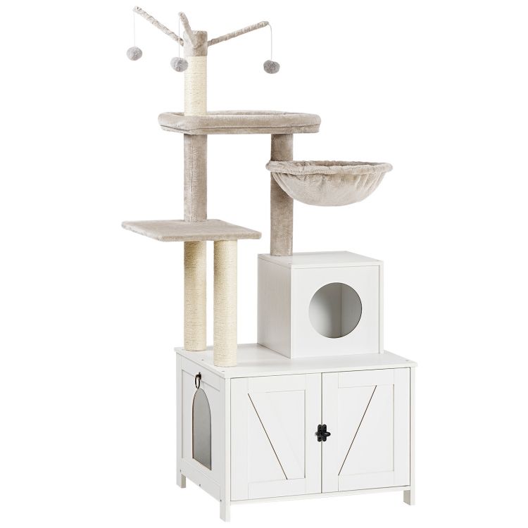 HOOBRO Cat Tree with Litter Box Enclosure for Indoor Cats, Wooden Cat Condo with Scratching Posts, Cat Litter Box Furniture Hidden, All-in-One Cat Toy with Cat House