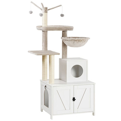 HOOBRO Cat Tree with Litter Box Enclosure for Indoor Cats, Wooden Cat Condo with Scratching Posts, Cat Litter Box Furniture Hidden, All-in-One Cat Toy with Cat House