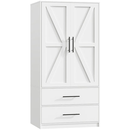 HOOBRO Armoire Wardrobe Closet with 2 Drawers, 70.9" Tall Wardrobe Cabinet with Hanging Rod, 2 Doors Bedroom Armoires, Farmhouse Clothing Storage Cabinet, Wooden Wardrobe for Bedroom