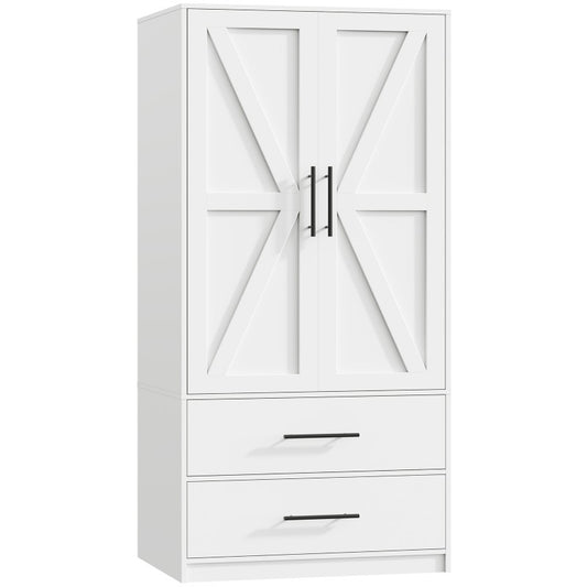 HOOBRO Armoire Wardrobe Closet with 2 Drawers, 70.9" Tall Wardrobe Cabinet with Hanging Rod, 2 Doors Bedroom Armoires, Farmhouse Clothing Storage Cabinet, Wooden Wardrobe for Bedroom