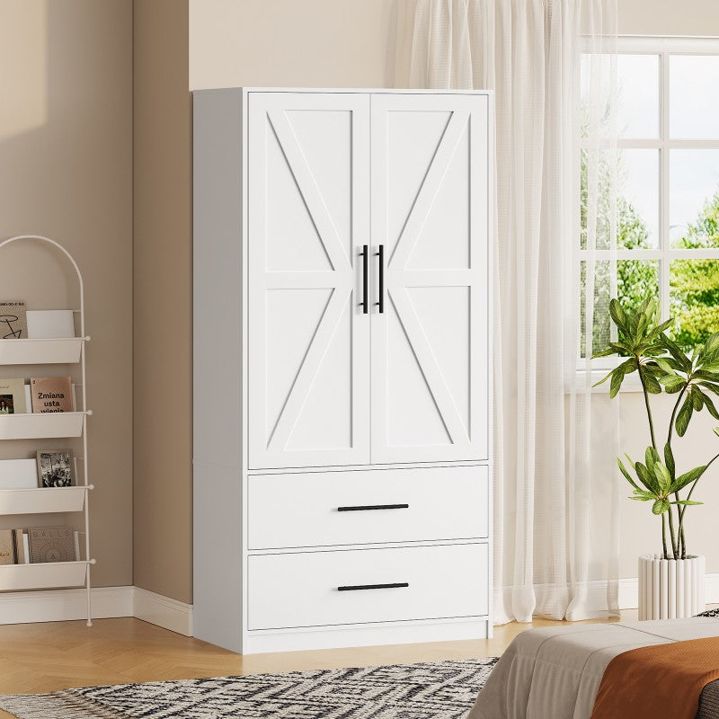 HOOBRO Armoire Wardrobe Closet with 2 Drawers, 70.9" Tall Wardrobe Cabinet with Hanging Rod, 2 Doors Bedroom Armoires, Farmhouse Clothing Storage Cabinet, Wooden Wardrobe for Bedroom