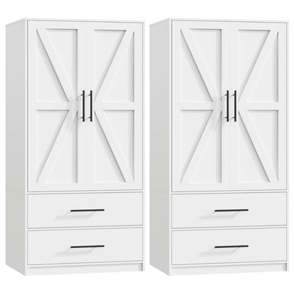 HOOBRO Armoire Wardrobe Closet, Wardrobe Closet with 2 Doors and 2 Drawers, Bedroom Armoire with Hanging Rod, Tall Armoire for Bedroom, Wooden Clothing Storage Cabinet