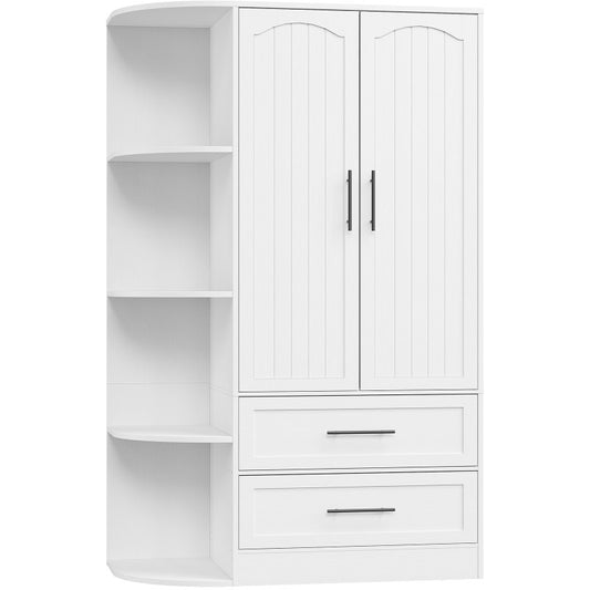 HOOBRO Wardrobe Closet with Doors, 70.9" Tall Armoire Wardrobe Closet with 4 Storage Shelves, Wooden Bedroom Armoire with 2 Drawers and Hanging Rod, Clothing Storage Cabinet for Bedroom