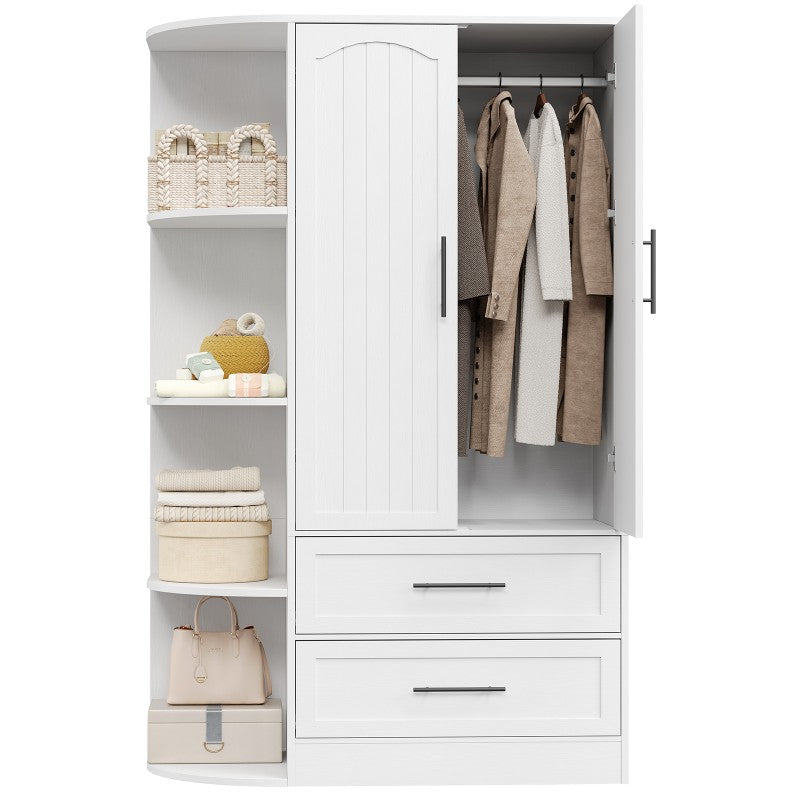 HOOBRO Wardrobe Closet with Doors, 70.9" Tall Armoire Wardrobe Closet with 4 Storage Shelves, Wooden Bedroom Armoire with 2 Drawers and Hanging Rod, Clothing Storage Cabinet for Bedroom