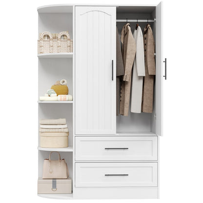 HOOBRO Wardrobe Closet with Doors, 70.9" Tall Armoire Wardrobe Closet with 4 Storage Shelves, Wooden Bedroom Armoire with 2 Drawers and Hanging Rod, Clothing Storage Cabinet for Bedroom