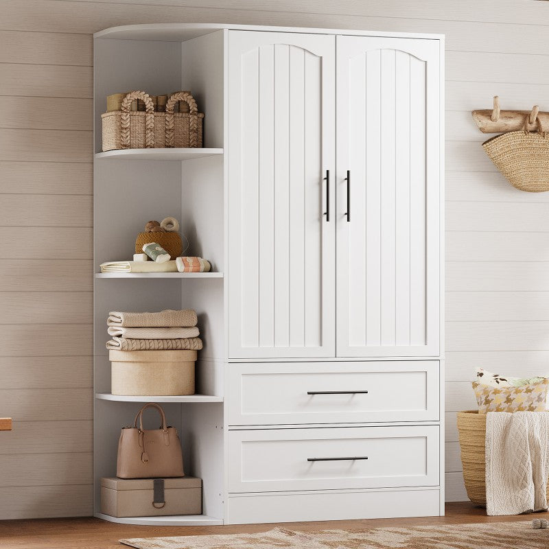 HOOBRO Wardrobe Closet with Doors, 70.9" Tall Armoire Wardrobe Closet with 4 Storage Shelves, Wooden Bedroom Armoire with 2 Drawers and Hanging Rod, Clothing Storage Cabinet for Bedroom