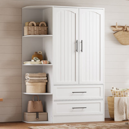 HOOBRO Wardrobe Closet with Doors, 70.9" Tall Armoire Wardrobe Closet with 4 Storage Shelves, Wooden Bedroom Armoire with 2 Drawers and Hanging Rod, Clothing Storage Cabinet for Bedroom