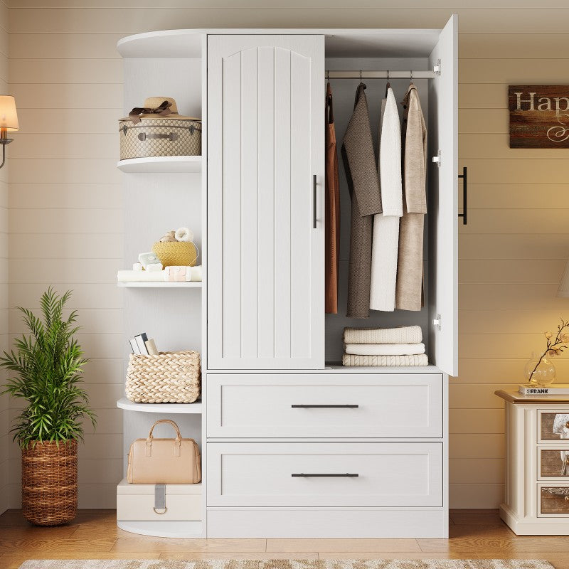 HOOBRO Wardrobe Closet with Doors, 70.9" Tall Armoire Wardrobe Closet with 4 Storage Shelves, Wooden Bedroom Armoire with 2 Drawers and Hanging Rod, Clothing Storage Cabinet for Bedroom