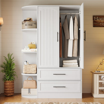 HOOBRO Wardrobe Closet with Doors, 70.9" Tall Armoire Wardrobe Closet with 4 Storage Shelves, Wooden Bedroom Armoire with 2 Drawers and Hanging Rod, Clothing Storage Cabinet for Bedroom