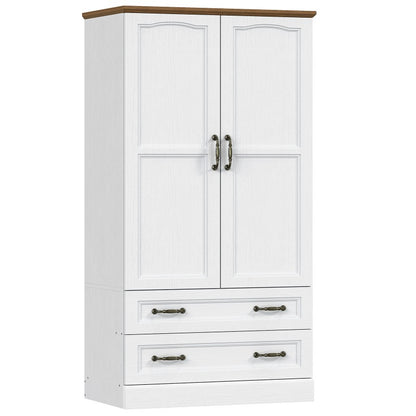 HOOBRO Armoire Wardrobe Closet with 2 Doors and 2 Drawers, 70.9" Tall Bedroom Armoire with Hanging Rod, Farmhouse Wardrobe Closet for Bedroom, Wooden Freestanding Wardrobe Closet