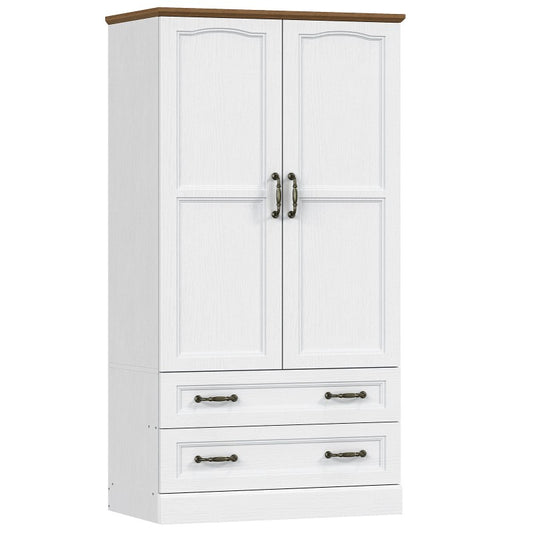 HOOBRO Armoire Wardrobe Closet with 2 Doors and 2 Drawers, 70.9" Tall Bedroom Armoire with Hanging Rod, Farmhouse Wardrobe Closet for Bedroom, Wooden Freestanding Wardrobe Closet