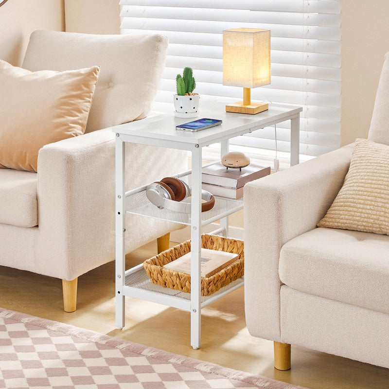 HOOBRO End Table, 3-Tier Narrow Side Table, Nightstand with 2 Flat or Slant Adjustable Shelves for Small Spaces, Hallway, Living Room, Bedroom, Sturdy, Easy Assembly
