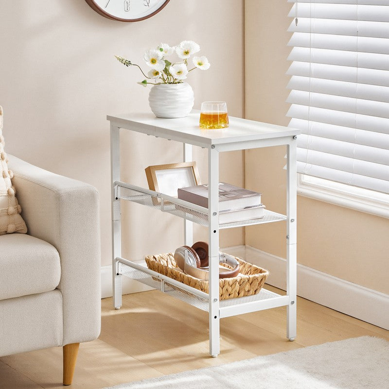 HOOBRO End Table, 3-Tier Narrow Side Table, Nightstand with 2 Flat or Slant Adjustable Shelves for Small Spaces, Hallway, Living Room, Bedroom, Sturdy, Easy Assembly