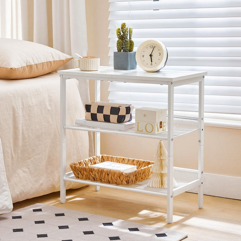 HOOBRO End Table, 3-Tier Narrow Side Table, Nightstand with 2 Flat or Slant Adjustable Shelves for Small Spaces, Hallway, Living Room, Bedroom, Sturdy, Easy Assembly