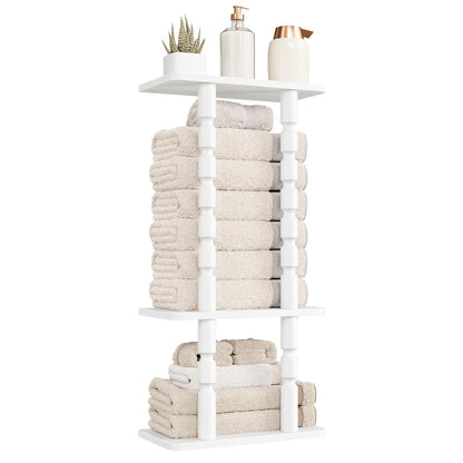 HOOBRO Wall Mounted White Wooden Bathroom Towel Storage Rack Organizer