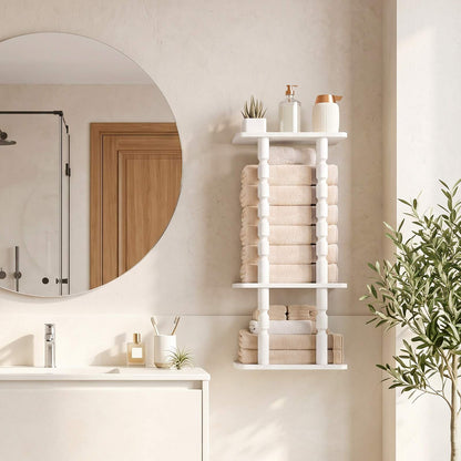 HOOBRO Wall Mounted White Wooden Bathroom Towel Storage Rack Organizer