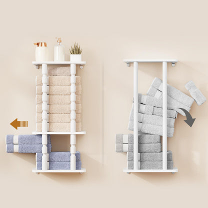 HOOBRO Wall Mounted White Wooden Bathroom Towel Storage Rack Organizer