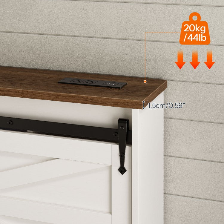 HOOBRO Headboard Queen Size, Bookcase Headboard with Charging Station and LED Lights, Stylish Queen Headboard with Storage Shelves, Headboard for Queen Size Bed, Sliding Barn Doors