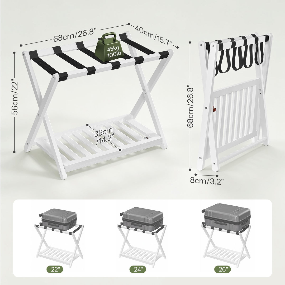 HOOBRO Foldable Wooden Luggage Rack with Shoe Shelf for Guest Room