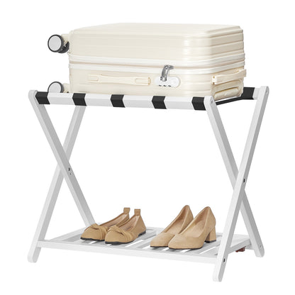 HOOBRO Foldable Wooden Luggage Rack with Shoe Shelf for Guest Room