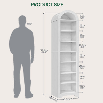 HOOBRO Tall Narrow White Arched Bookshelf with Adjustable Shelves