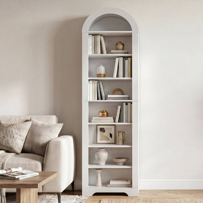 HOOBRO Tall Narrow White Arched Bookshelf with Adjustable Shelves