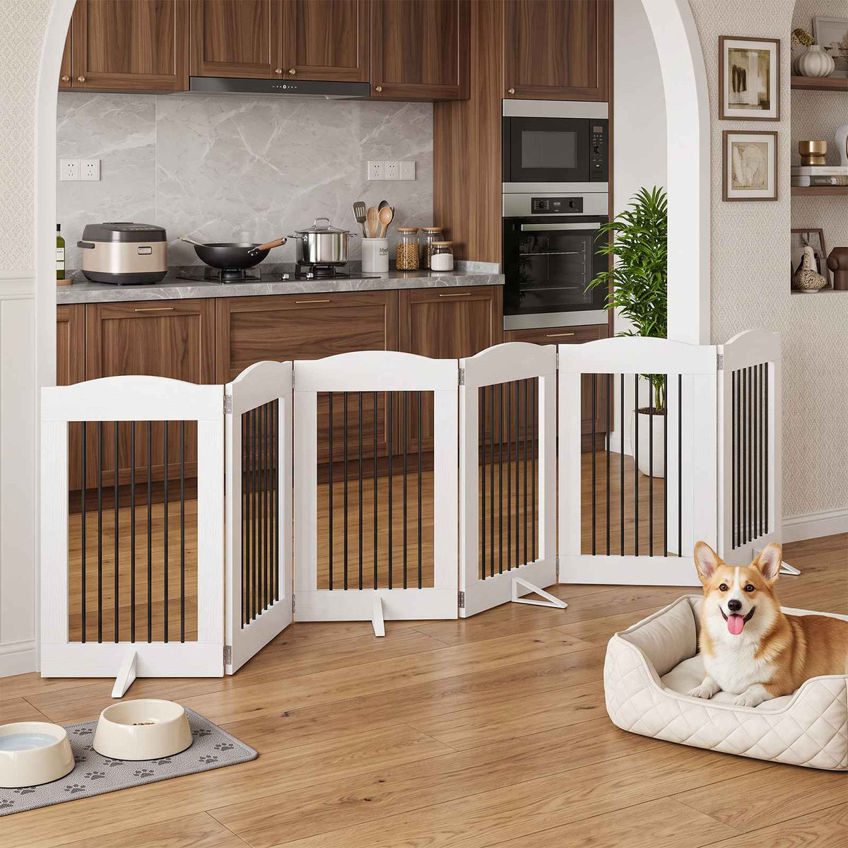 HOOBRO Freestanding Folding Wooden Pet Gate and Configurable Dog Playpen