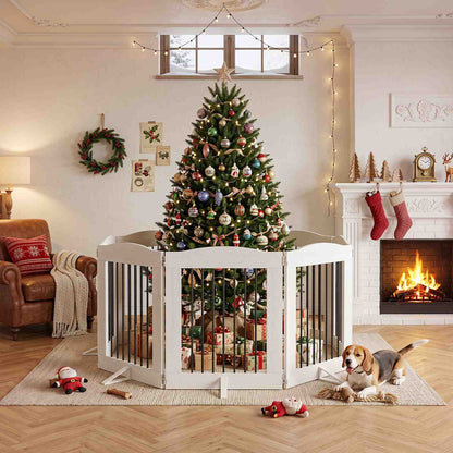HOOBRO Freestanding Folding Wooden Pet Gate and Configurable Dog Playpen
