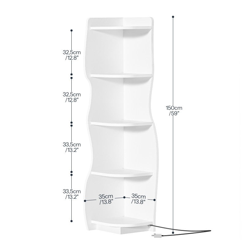 HOOBRO Corner Shelf with Light, 5-Tier Modern Wall Corner Bookshelf, Stylish Display Bookcase，Wooden Open Book Shelf Storage Rack for Small Spaces, Living Room, Home Office