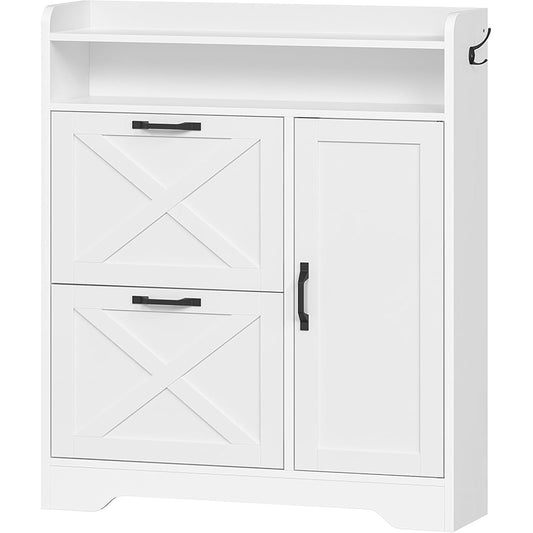 HOOBRO Shoe Cabinet for Entryway, Shoe Organizer Cabinet, Freestanding Shoe Organizer with 2 Flip Drawers, Narrow Shoe Storage Cabinet with Adjustable Side Cabinet