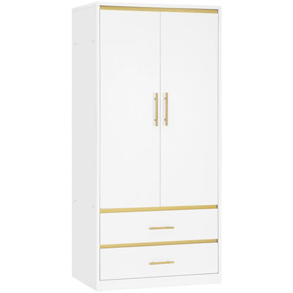 White Armoire Wardrobe Closet with Hanging Rod and 2 Drawers