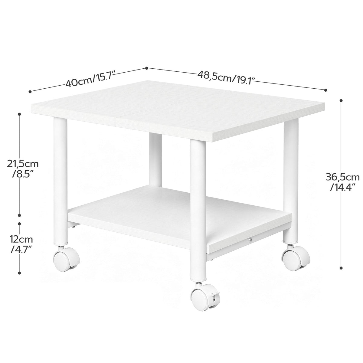 HOOBRO Modern White Mobile Printer Stand, 2-Tier Under Desk Rolling Cart