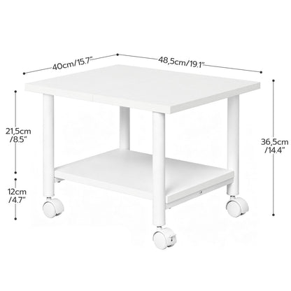 HOOBRO Modern White Mobile Printer Stand, 2-Tier Under Desk Rolling Cart