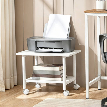 HOOBRO Modern White Mobile Printer Stand, 2-Tier Under Desk Rolling Cart