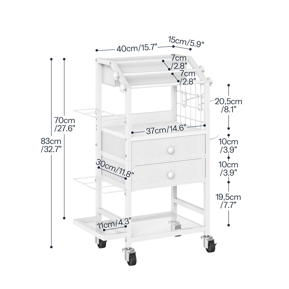 HOOBRO Rolling Makeup Storage Cart | Mobile Vanity Trolley with Fabric Drawers, Side Baskets & Hooks