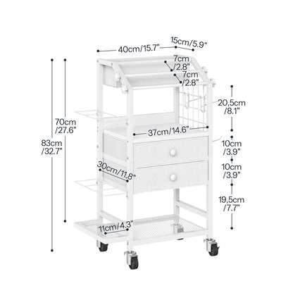 HOOBRO Rolling Makeup Storage Cart | Mobile Vanity Trolley with Fabric Drawers, Side Baskets & Hooks