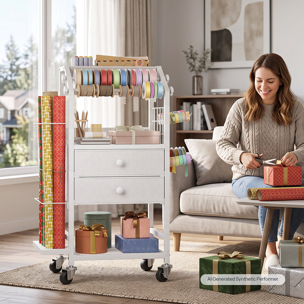 HOOBRO Rolling Makeup Storage Cart | Mobile Vanity Trolley with Fabric Drawers, Side Baskets & Hooks