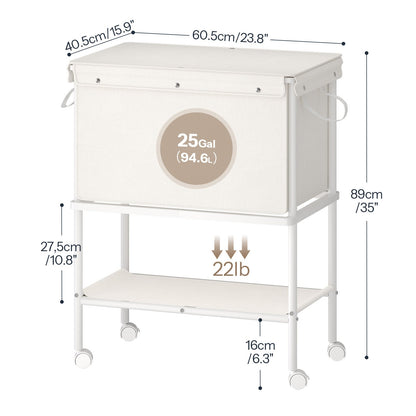 HOOBRO Mobile Laundry Hamper Cart with Lid and Bottom Storage Shelf
