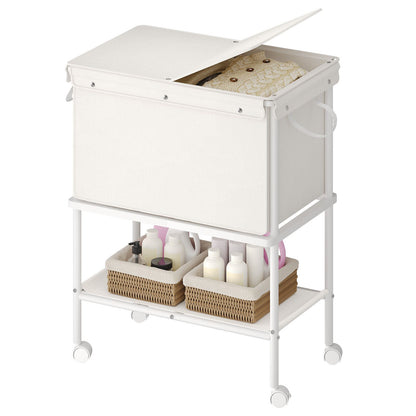 HOOBRO Mobile Laundry Hamper Cart with Lid and Bottom Storage Shelf