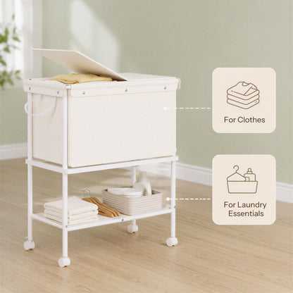 HOOBRO Mobile Laundry Hamper Cart with Lid and Bottom Storage Shelf