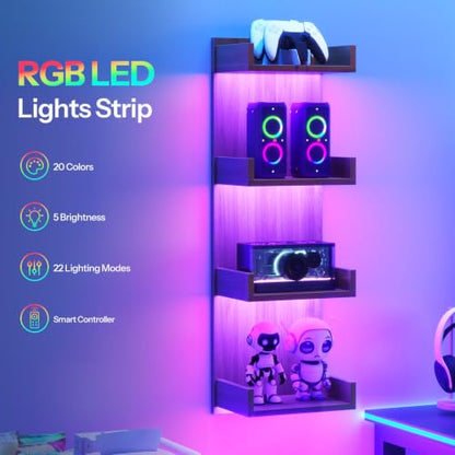 HOOBRO Floating Wall Shelves with LED Lights