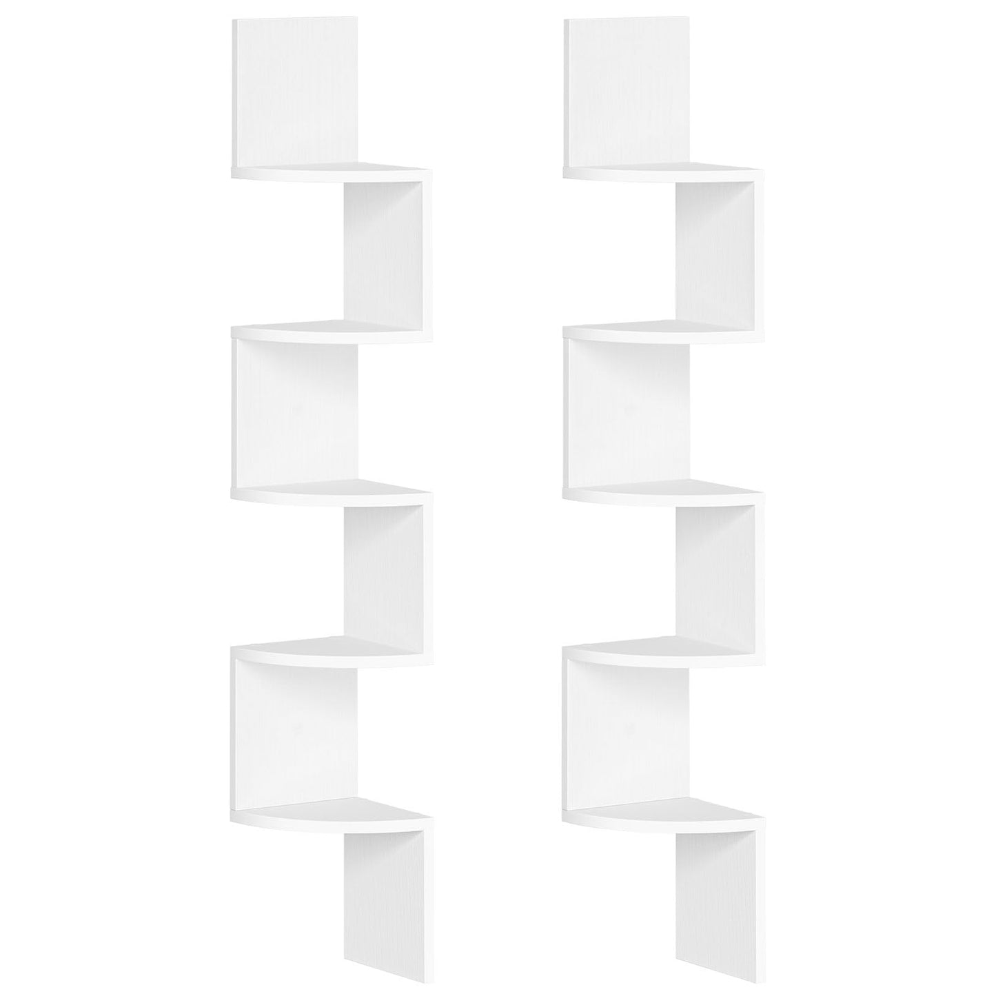 White wall-mounted shelving unit with geometric design on a white background