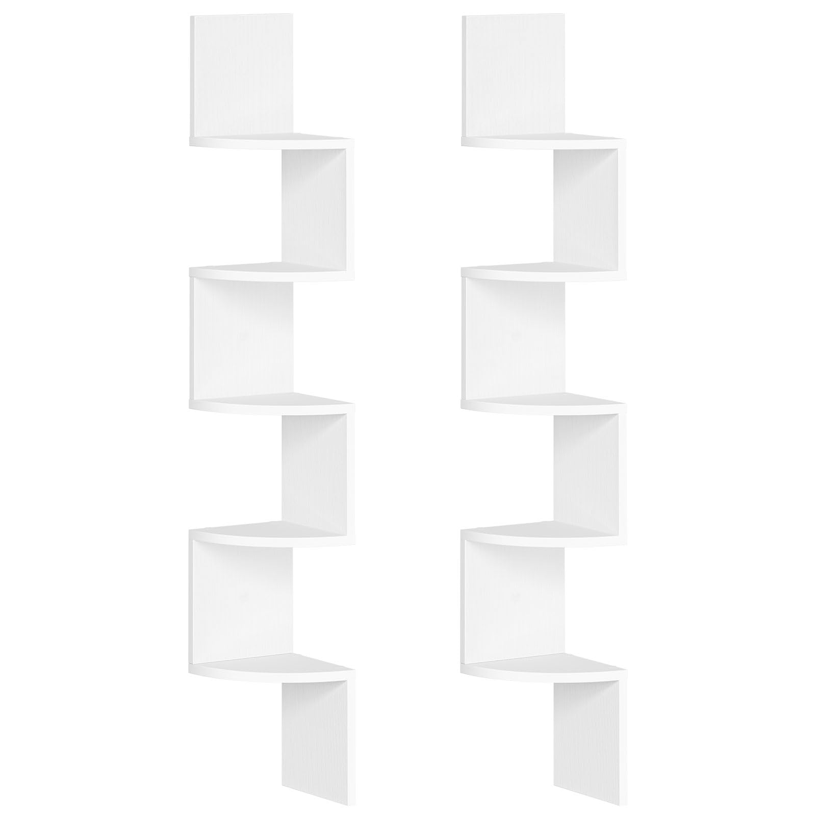 White wall-mounted shelving unit with geometric design on a white background