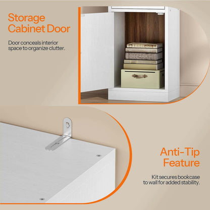 Storage cabinet door with anti-tip feature on a beige background