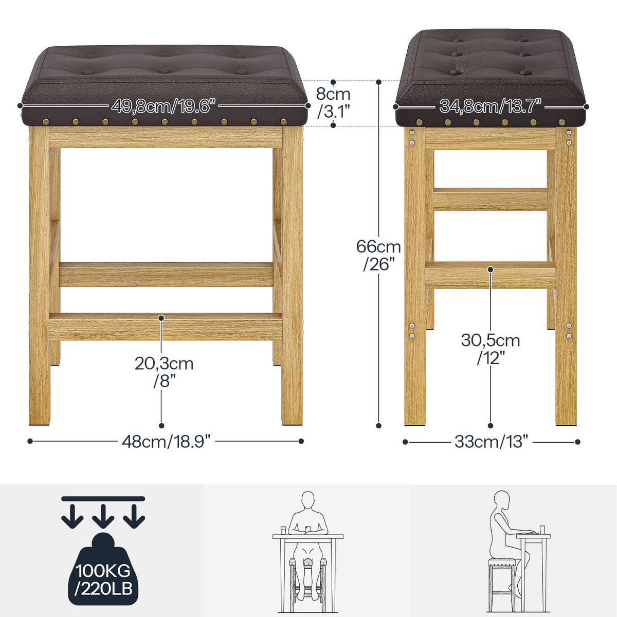 HOOBRO Backless Bar Stools Set of 2, Upholstered Kitchen Island Counter Stools